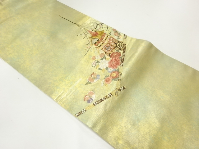 JAPANESE KIMONO / NAGOYA OBI / SILK / BRONZE FOIL / CART